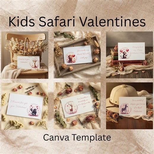 Kids Safari Valentine Cards – Printable Animal Classroom Set (canva Template) - Etsy