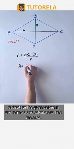 Calculate Rhombus Area Using Diagonals 4 and 7 #Math #Rhombus #AreaOfARhombus