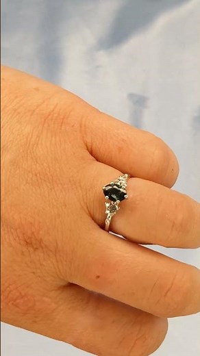 Peacock Sapphire Engagement Ring, 14k Gold Oval Ring, Snowdrift Diamond Cluster Ring