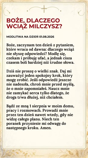 Czy Bóg naprawdę milczy? Modlitwa poranna na 1 sierpnia, gdy czekasz na odpowiedź