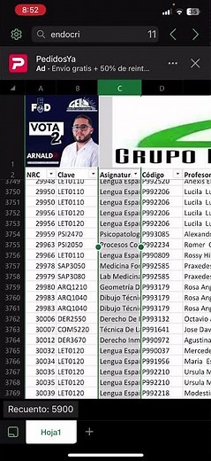 Buscar secciones(códigos) en programación docente en excel UASD #uasd #medicina