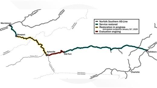 Norfolk Southern expects railroad tracks going through Asheville to be out for at least 3 months