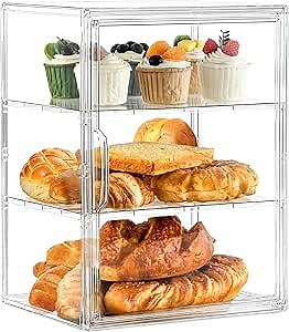 SANKEU Bakery Pastry Display Case 3 Layer Large Clear Bread Box For Kitchen Countertop Bread Storage For Homemade Bread, 10.6" L x 8.7" W x 14.2" H, 1 Pack