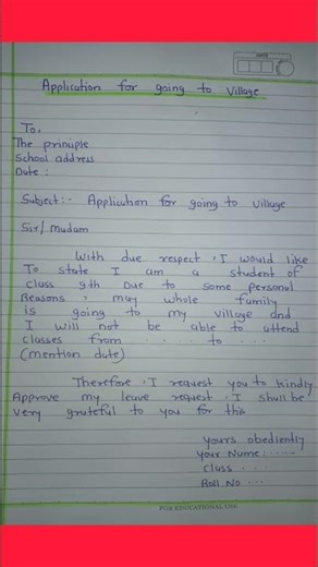 How to Write Application for Going to Village | School Application