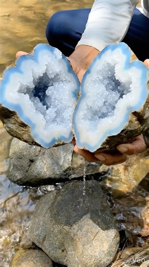 Splitting the geodes I found in the jungle river #geodes #jungle #river #story