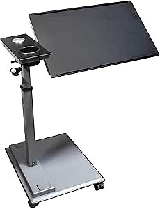 Table – 360° Swivel – Up to 45° Tilt – Height Adjustable – Built-in Cup Holder and 3 USB Charging Ports (Black)