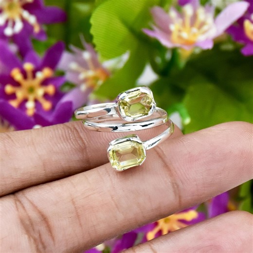 Citrine Adjustable Ring, Sterling Silver Radiant Gemstone Jewelry, November Birthstone Ring - Etsy