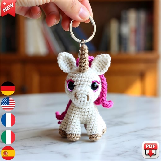 Crochet Unicorn Amigurumi Keychain Pattern – Cute Mini DIY Plush Charm - Etsy