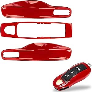 3-Piece Painted Key Fob Shell Cover Replacement - Compatible with Porsche Key Fob, MK1 ( Red )