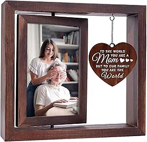 WNNNS Mom Picture Frame - Mom Rotating Frame Gifts for Mom Best Mothers Day Gifts Presents, Mom Birthday Gifts Rotating Picture Frame with Heart Pendent Warm Quotes.