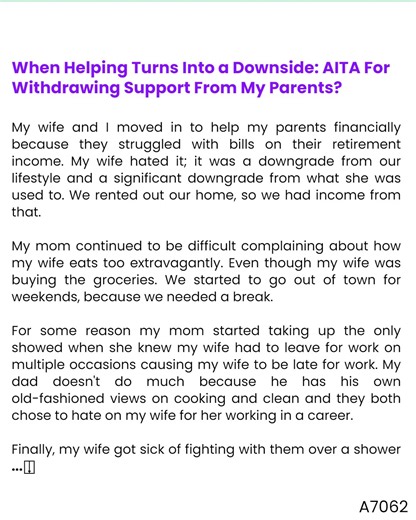 When Helping Turns Into a Downside: AITA 🤠 For 💚 Withdrawing Support From My Parents? | Reddit Memoirs Center