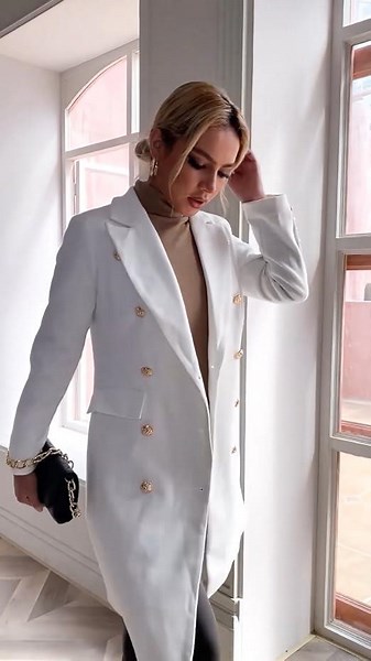 Women's Notched Collar Double Button Wool Blend Pea Coat