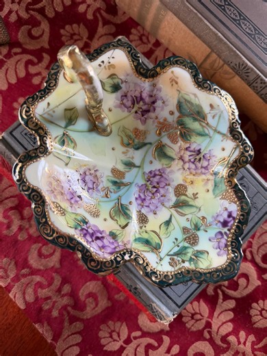Antique Nippon Porcelain Bonbon Bowl: Purple Wisteria Vines, Gilded Moriage, Victorian Vanity Whatnot Dish - Etsy