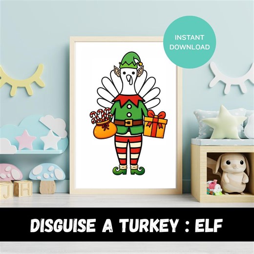 Disguise a Turkey - Elf Disguise, Coloring and Blank Templates, Printable Thanksgiving Craft, Thanksgiving Project, Turkey in Disguise - Etsy