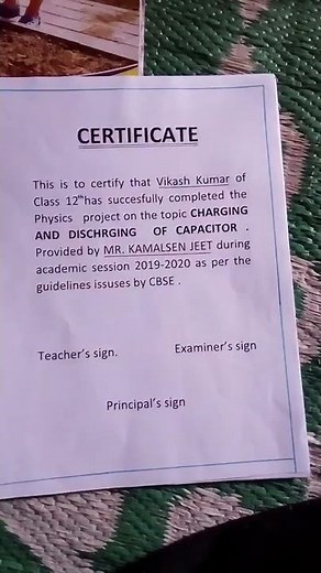 Physics Investigatory Project Class 12 Charging and discharging of Capacitor.