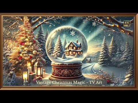 FREE CHRISTMAS FRAME TV ART | 4K Vintage Winter Screensaver | Snow Globe & Candlelight Ambience