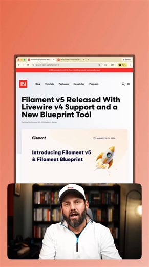 Laravel News on Instagram: "Filament released v5 and v4.5 in the past few weeks. 🎉 - Livewire v4 support - New premium blueprint tool - Rich Editor Mentions - Rich Editor Image Resizing - File Upload Aspect Ratio Enforcement - Simpler 2FA Setup with Traits - and more! Read more here: * https://laravel-news.com/filament-5 * https://laravel-news.com/whats-new-in-filament-v45"