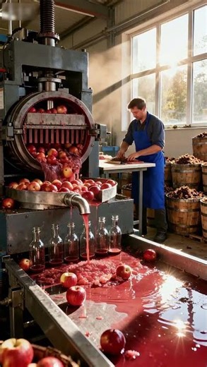 Factory pressed apple juice #farm #fruit #farming101 #farming #farmer #satisfying #fruitcutting