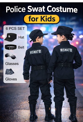 Police SWAT Costume for Kids 👮‍♂️ Complete 6-Pieces Set – Hat, Belt, Glasses & Gloves Included! Perfect for Parties, Roleplay & Photos. Let your little hero suit up in style! ⭐ #swatkids #swatcostumeforkids #kidscostume #kidsbravo #kidspolice Check out now 🛒 💛📌