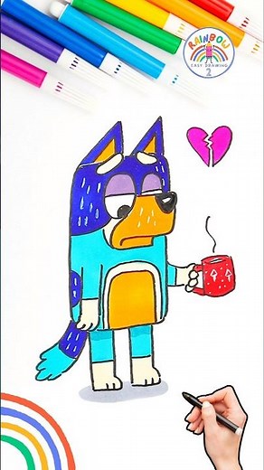 How to Draw Bluey | Draw Bluey Sad Bandit Easy Drawing 🌈🐶 #bluey #shorts #coffee #sad