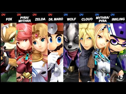Fox and Pyra / Mythra and Zelda and Dr. Mario VS Wolf and Cloud and Mythra / Pyra and Inkling Smash