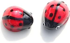 Crystal Ladybird Figurine Hand Blown Glass Ladybug Insect Colorful Animals Statue Decorative Collectible Figurines Decor Gifts(Small+Small