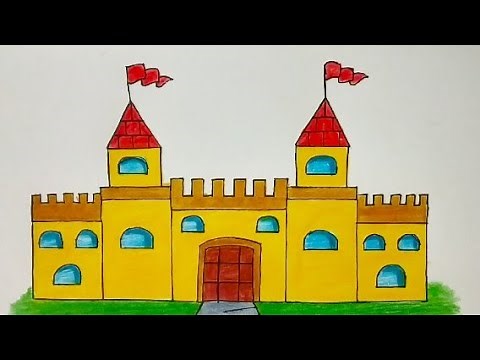 How to Draw CASTLE! Very Easy Drawing for kids | Glitter Castle Cartoon Drawing