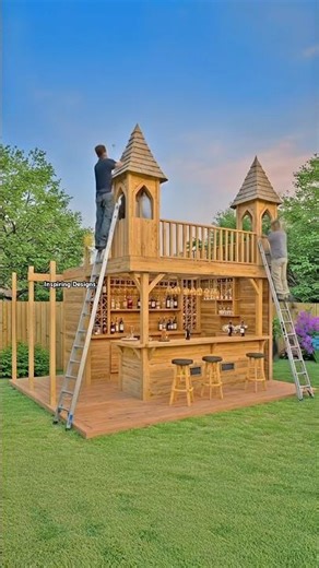 Incredible build process for the wooden backyard bar! 🤯👏