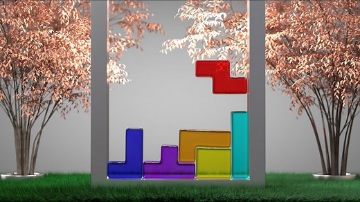 A Fun Animated Tetris Game That Uses Soft-Body Gelatin-Like Geometric Tetromino Game Pieces