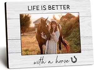 Horse 4x6 Picture Frame, Horse Gifts for Women Men Horse Lover Horse Rider, Horse Memorial Gift Photo Frame, Life Is Better With a Horse Picture Photo Frames for Desk Shelf Decor