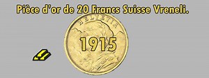 La Pièce D'or 20 Francs Or Vreneli Croix Suisse 1915. - Vaor