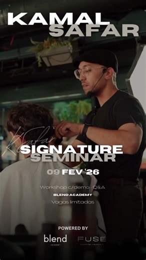 @blendmensalon_academy on Instagram: "O seminário que vai mudar a forma como pensas o corte de cabelo 🔥 Dia 9 de Fevereiro, na Blend Academy, recebemos @kamalsafar_ 🇫🇷 barbeiro internacional para um dia intensivo de formação: demonstrações ao vivo, análise técnica detalhada e Q&A sem filtros. 📍 Guimarães (Blend Academy) | 📅 9 de Fevereiro | 🧾 Certificado incluído ⏳ Lugares limitados. 👉 Garante o teu lugar agora - Link na bio 🎟️"