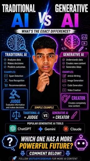 🤖 Traditional AI vs Generative AI — What's the Difference?