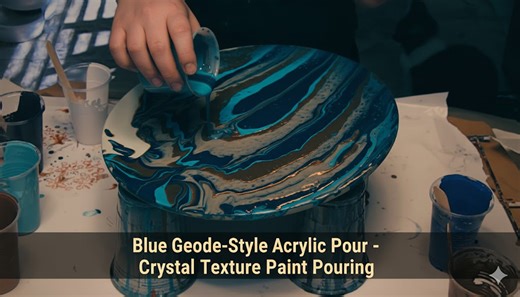 Blue Geode-Style Acrylic Pour – Crystal Texture Paint Pouring