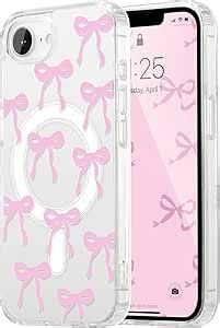 UEEBAI Magnetic for iPhone 17e/iPhone16e Case, Bow Case Compatible with MagSafe, Wireless Slim Clear Ribbon Aesthetic Phone Cover Anti-Yellowing Shockproof Protective Cover for Women Girl - Pink