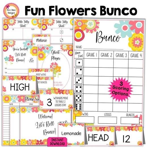 Fun Flowers Bunco Scorecards Tally Sheets Complete Bunco Bundle - Etsy