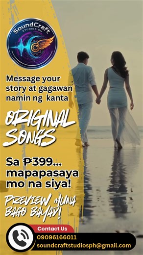 Soundcraft studios PH — We craft your ideas into songs. 🎶✨ Imagine surprising the person you love with a song that was written because of them. Isang melody na may pangalan niya sa bawat linya. 🎼 Isang lyrics na kwento ng puso niyo. ❤️ Sino ba naman ang hindi matutunaw? 🥹 Whether it’s a monthsary, anniversary, birthday, proposal, family tribute, or just a simple “I love you,” 💐 we turn your memories into music you can keep forever. 📀✨ And hindi lang love songs — we also create: 🎵 Business 