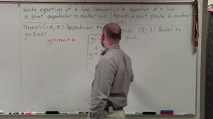 Writing the equation of a line perpendicular to another through a given point