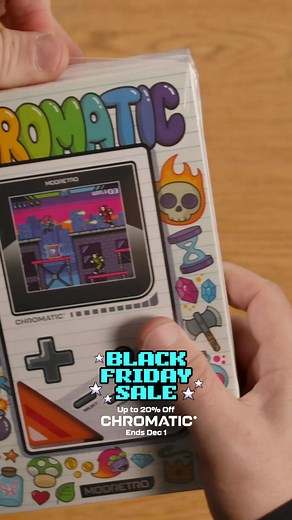 Black Friday is here and Chromatic is up to 20% OFF for our biggest sale ever, plus 15% off games and accessories until 12/1. Crafted from metal (not plastic) with a sunlight-readable, pixel-perfect display, Chromatic delivers a premium way to play original Game Boy and Game Boy Color cartridges. Plus, enjoy a growing library of more than 20 brand-new games made just for the platform. | ModRetro