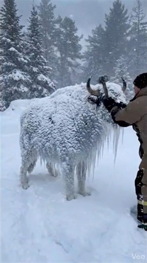 ‎Wait for the BELLOW! 💨🔊 The Exact Moment a Frozen American Buffalo Breaks Free! #shorts