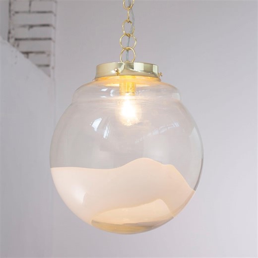 Italian Glass Pendant: Vintage Murano Globe With White Decoration (brass or Nickel) - Etsy