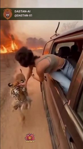Woman Saves Tiger Cub From Raging Wildfire — While Mother Runs Beside the Truck! 😱🔥🐯