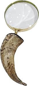 Magnifying Glass with Buffalo Horn Handle Solid Brass Handcraft Magnifying for Reading, Close Work, Hobbies, Inspection, Science and Crafts Vintage