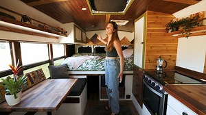 Self Converted Skoolie Built for All Seasons Racey and Zack fell in love over a shared appreciation for alternative lifestyles and shortly after decided they wanted to give buslife a try. Since moving into their skoolie, they have created a business dedicated to helping other people who want to get, or are already on, the road. Whether you need help with plumbing, electrical, or just reassurance, Racey & Zack are your people! Their rig is stunning & has everything you could ever want packed in. 