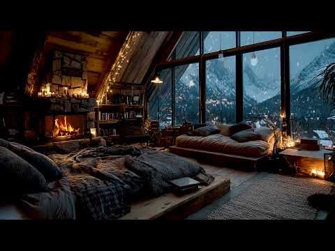 Cozy Winter Retreat | Crackling Fire & Soft Snow Ambience for Calm, Sleep and Peaceful Nights