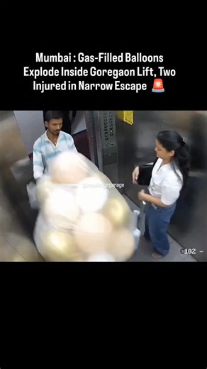 Knowledge Garage on Instagram: "In Mumbai’s Goregaon, gas-filled balloons caught fire and exploded inside a residential building lift, triggering panic among occupants. CCTV footage shows sudden flames and chaos. Two people sustained injuries, raising serious concerns over safety negligence in residential spaces. Follow @knowledgegarage #mumbai #india #viral #news #knowledgegarage"