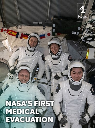 Four astronauts have returned to Earth in the first-ever medical evacuation carried out by NASA. The SpaceX capsule splashed down in the Pacific Ocean near San Diego less than 11 hours after departing the International Space Station (ISS). NASA says the early return was ordered due to a 'serious' medical condition but has not identified which crew member was unwell. All of the astronauts were taken to a local hospital for overnight observation and the unwell crew member is now in good spirits an
