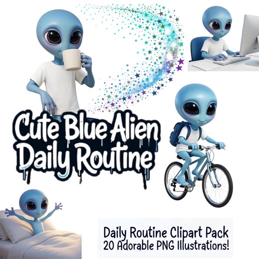 Blue Alien Clipart Bundle: Daily Life Pngs (digital Download - Etsy