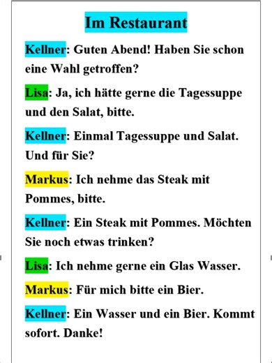 1.1M views · 1.7K reactions | Im Restaurant | Dialog A1-A2 #sprechenb1 #b1 #A1 #dtb #dialog #a2 #sprechen #sprechena1 #dtbb1 #dialoge #Dialog #a1 #sprechena2 #grammatik | Deutschprüfungen - German Tests and Grammar | Facebook