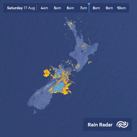 This loop shows this morning's rain radar composites around New Zealand. A cold front is moving up the country today, and the radar loop shows the band of rain both with, and ahead of the front. The front moved over Christchurch around 4am, crossed Kaikoura just after 6:30am and made its presence felt in the Capital around 10am. The cold front is forecast to lie close to the Bay of Plenty around midnight tonight but the main thrust of the southerly is behind a second cold front which pushes thro